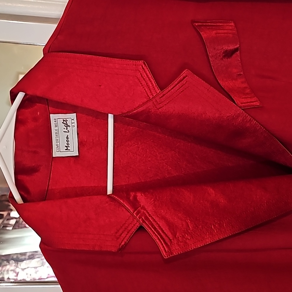 True Red Long Satin Holiday Formal Evening Coat